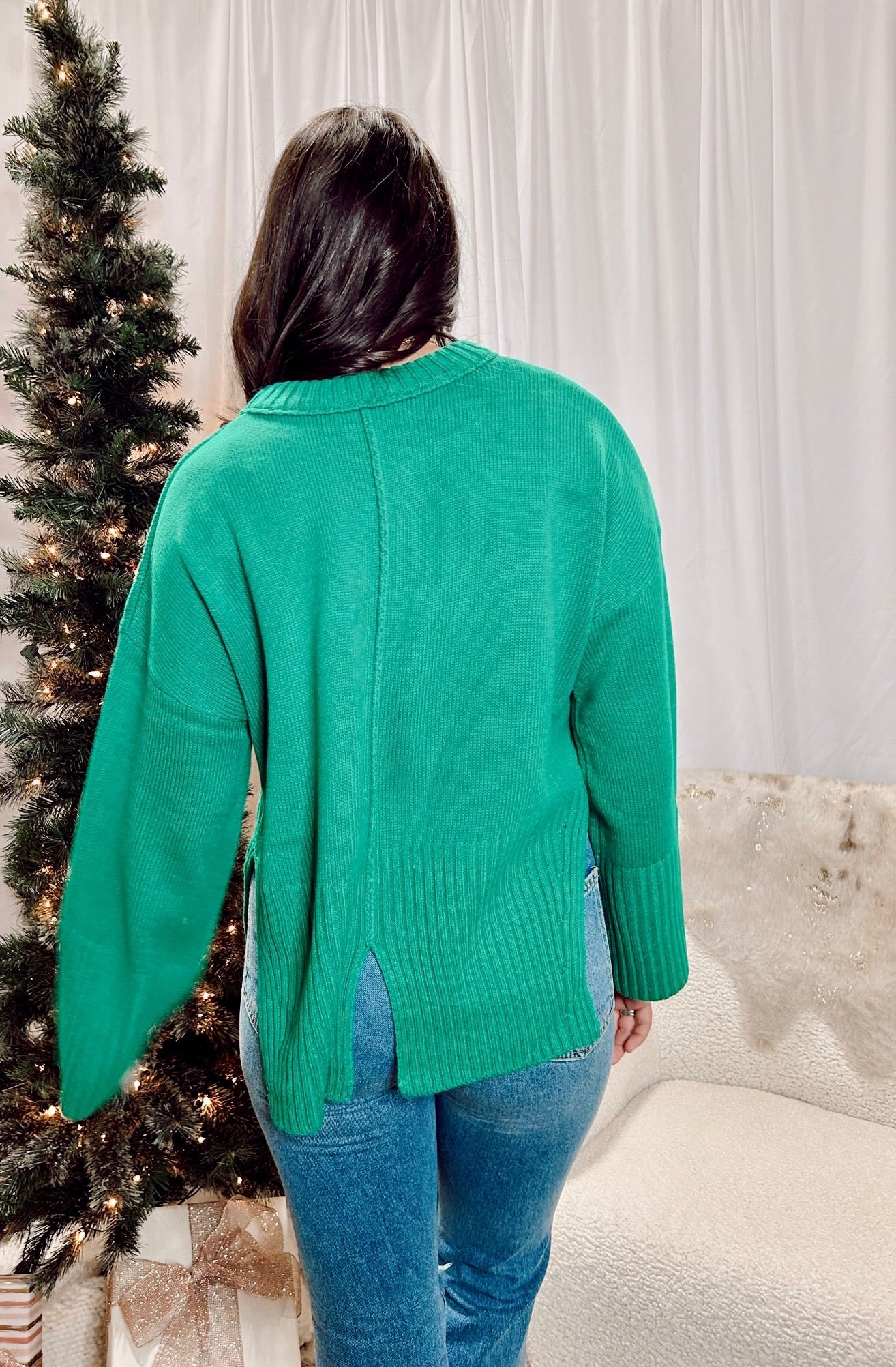 Green Slit Back Everyday Sweater