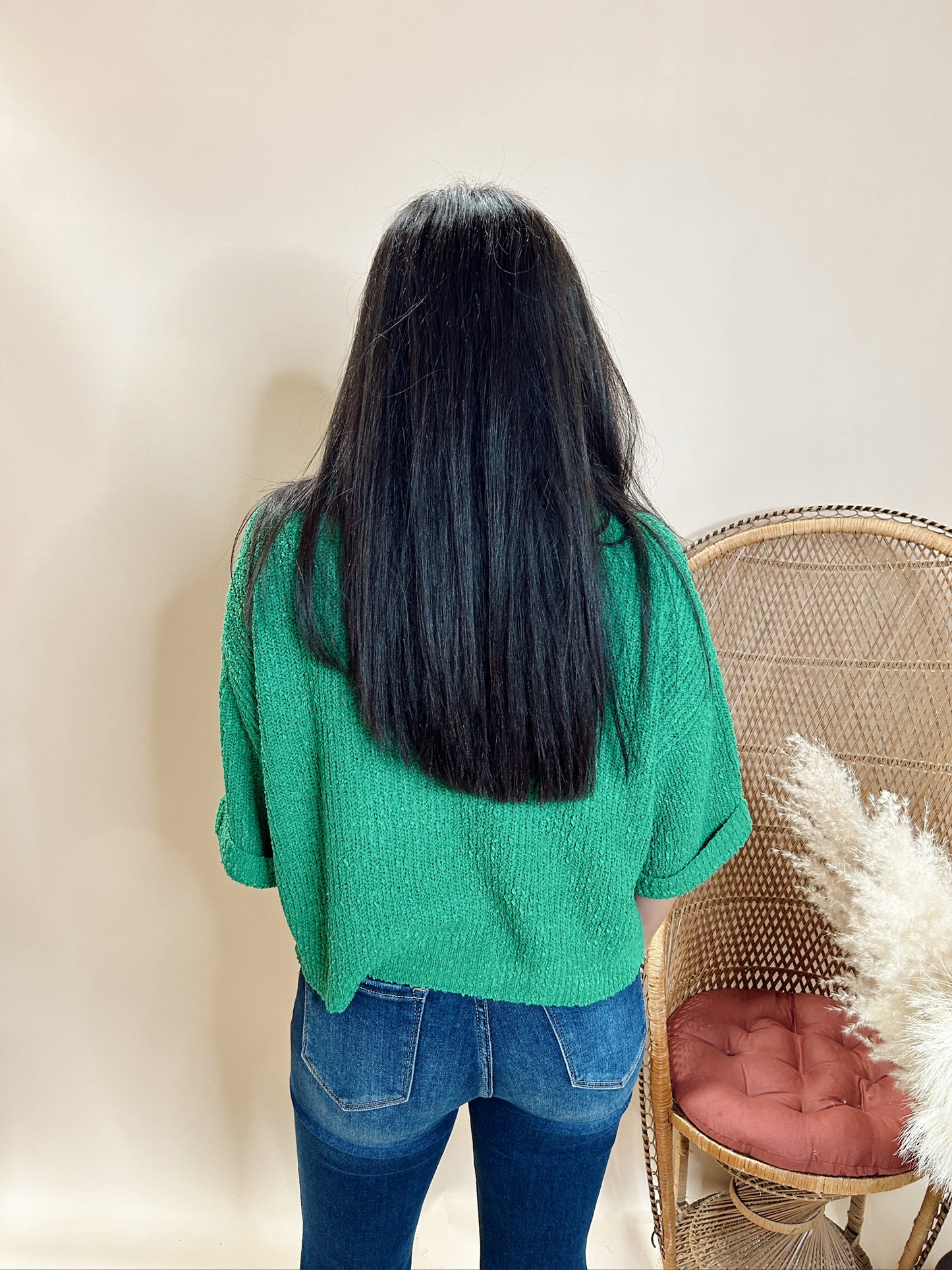 Cropped Patch Sweater - Green