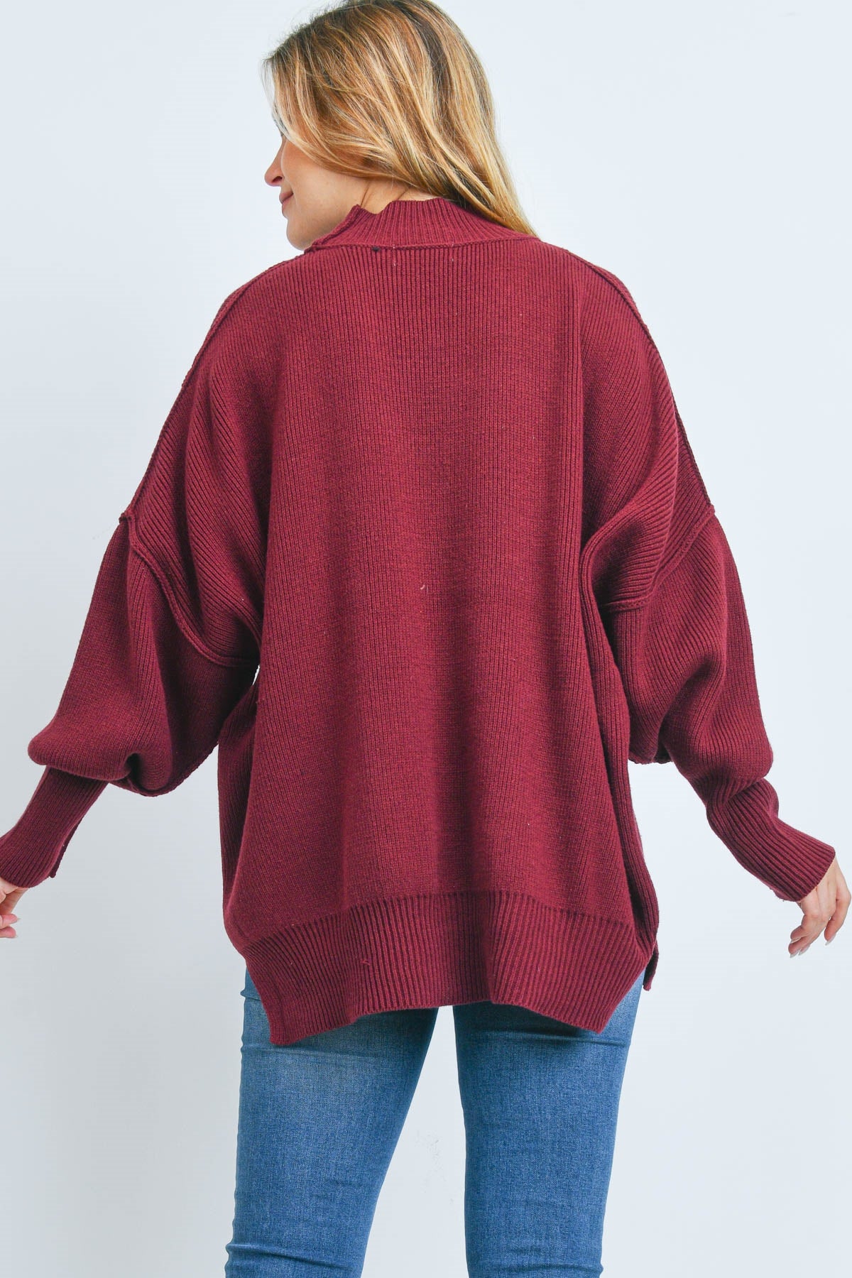 Side Slit Burgundy Sweater