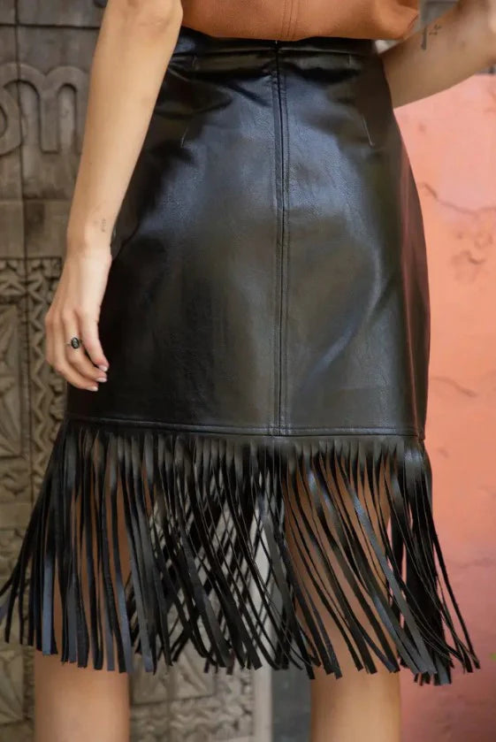 Voy Faux Leather Fringe Skirt